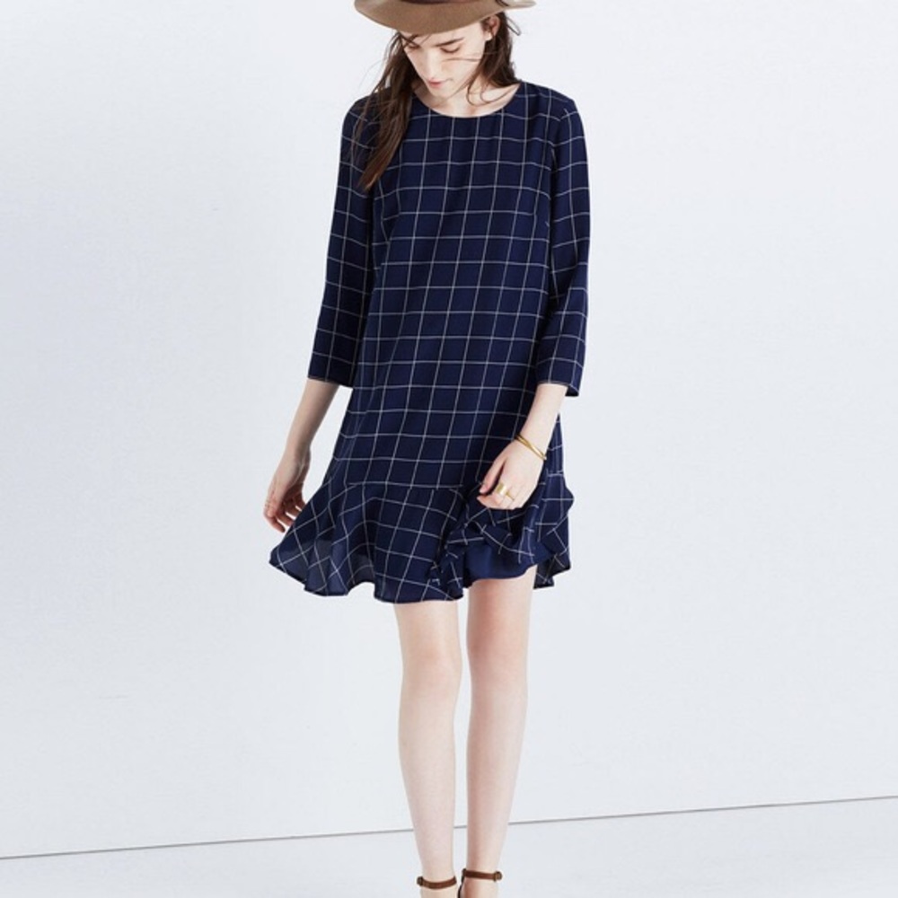 NWT Madewell Navy Windowpane Dress